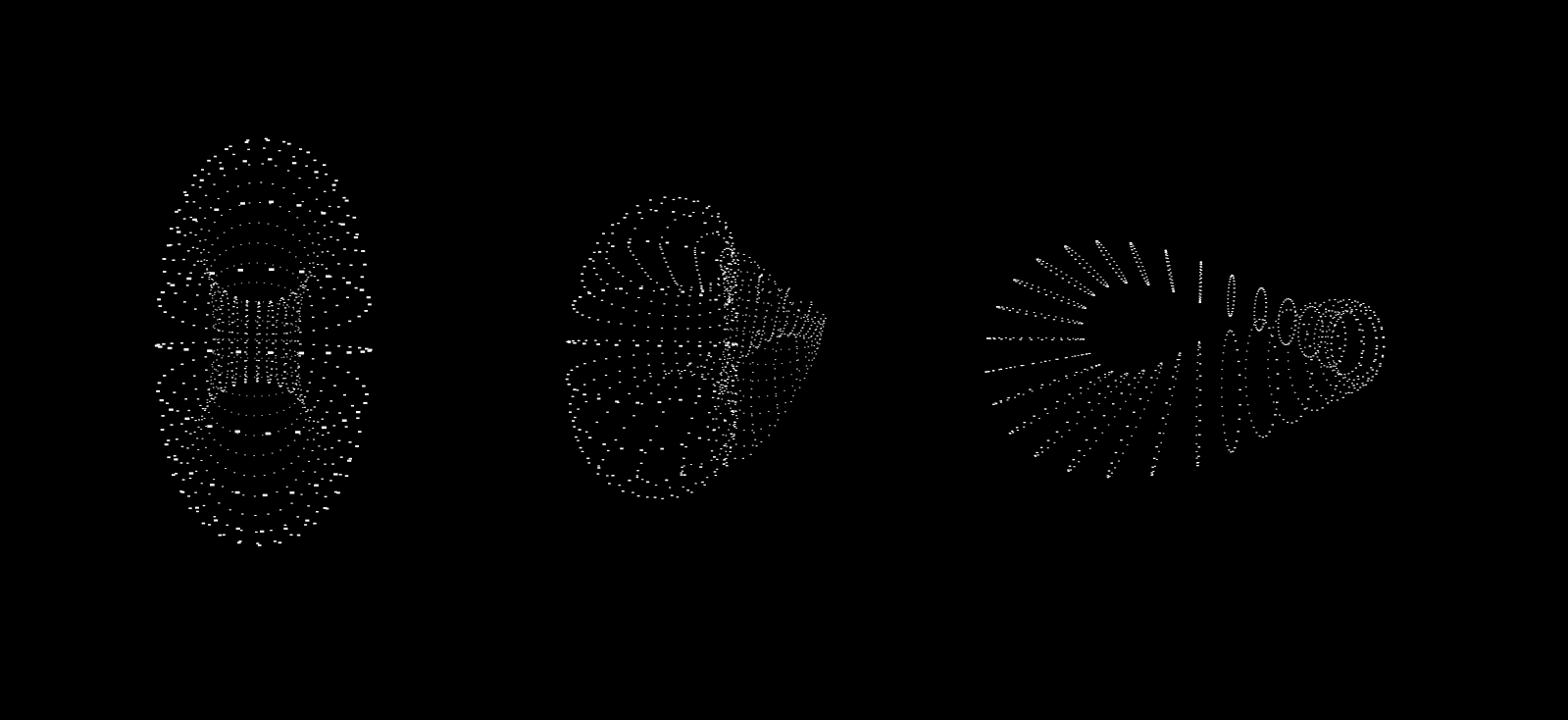 Converting a Torus into a Klein Bottle by passing the same 1024 vertices through different formulae.